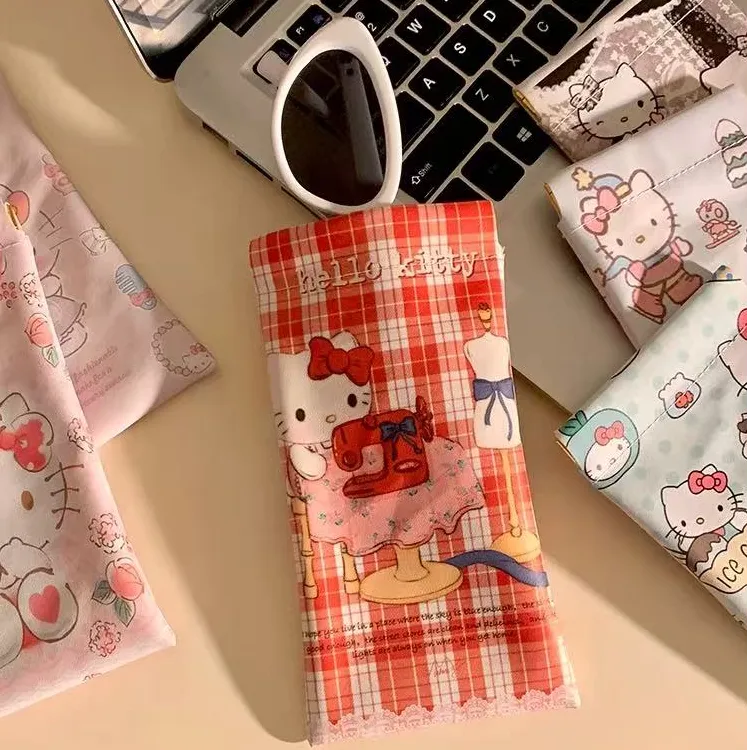 可爱猫kt弹片眼镜袋抗压便携自动闭合墨镜近视眼镜收纳布袋保护包