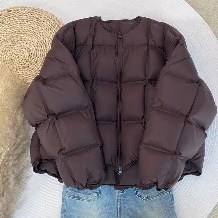 雅语小豆腐冬季新款韩系方块圆领羽绒服女90白鸭绒短款无领外套女