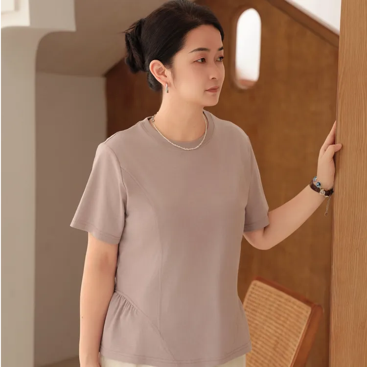 小蛮腰【云针织系列 ·索罗娜SLN】汉麻索罗娜T恤女裙边短袖FSY50451