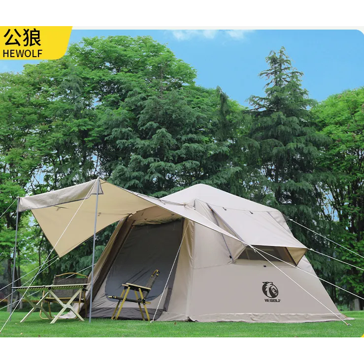 公狼户外帐篷便携式速开露营帐篷4-6人全自动加大加厚防晒涂银帐