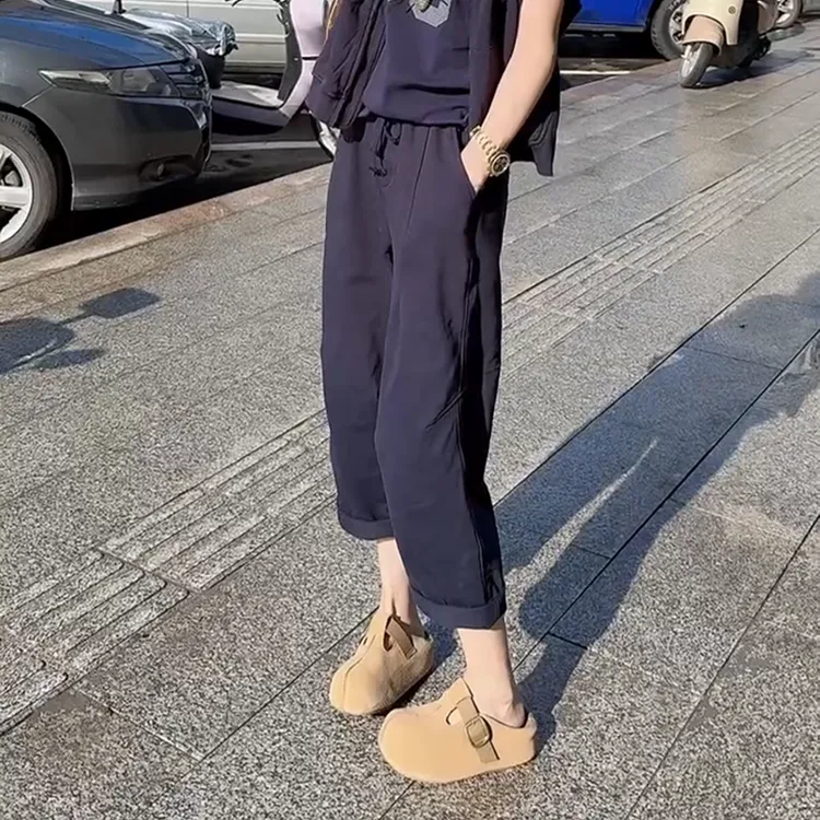 梨型身材哈伦休闲裤子女2025年新款洋气百搭宽松八分弯刀直筒卫裤