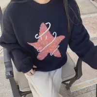 特！门店2&19！拼接星星长袖毛衣卡通女式针织衫 Z00857