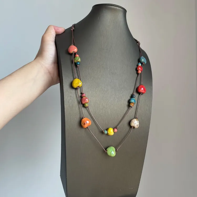 非金属亚克力项链复古民族风简约项链！长款毛衣链珠子编织绳