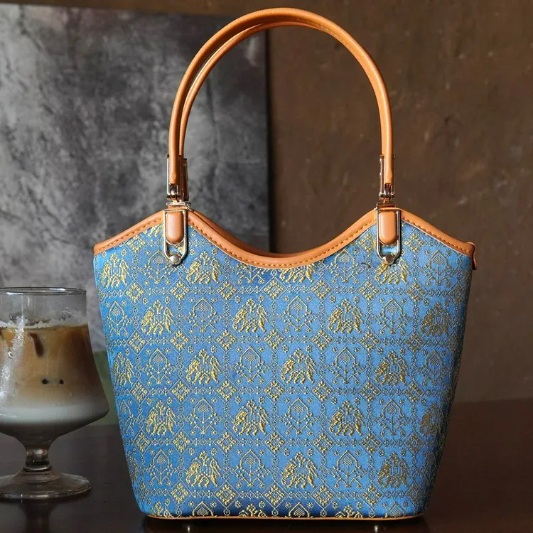 丨宝蓝万象丨广西非遗壮锦包包复古菜篮子包轻奢手提包斜挎B5008