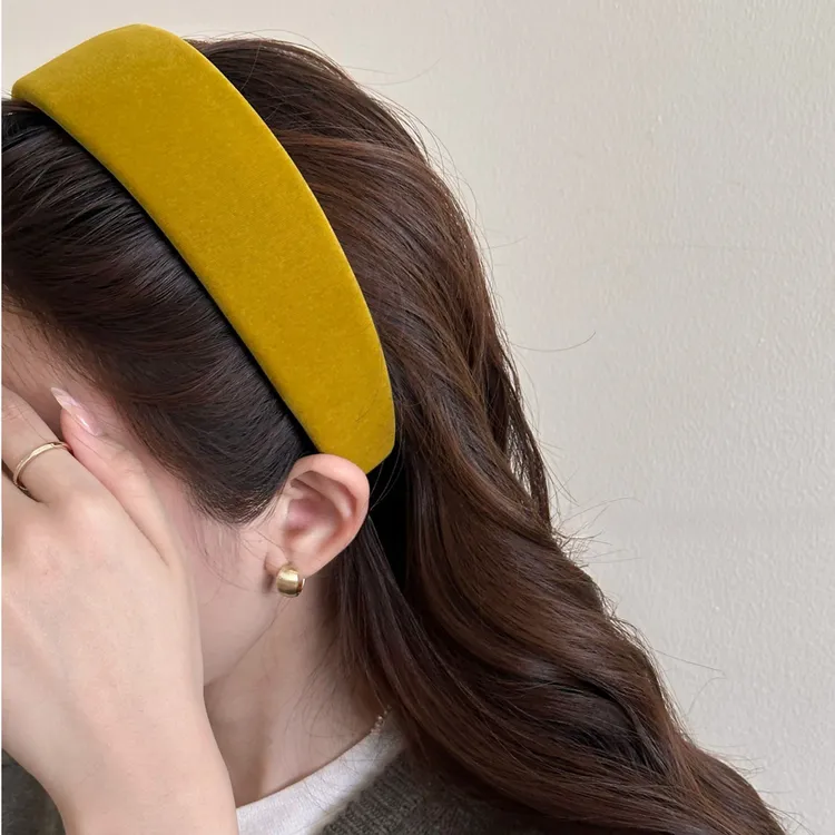 温柔丝绒黄色海绵发箍女2025秋冬新款高颅顶头箍不勒头显脸小发卡