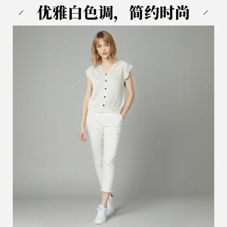 2025夏季新款 【V领小飞袖】白色针织衫女减龄显瘦遮肉洋气时尚