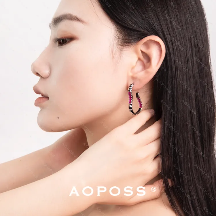 AOPOSS白姿 镀K金[拉丁斑马耳圈]耳钉女款原创设计斑马耳圈
