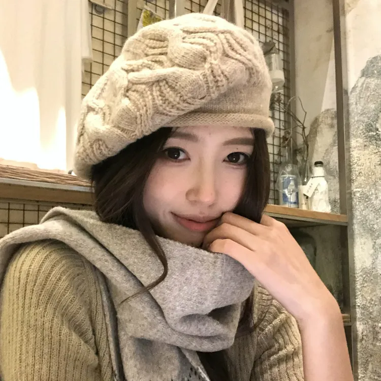 【猫仔kitten】手工钩花立体花纹复古针织包头帽显脸小冬季毛线帽