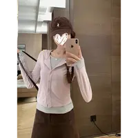 韩版拼接撞色条纹假两件长袖T恤慵懒风修身百搭显瘦上衣#Y8575