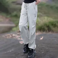 夏季轻薄款宽松百搭高腰抽绳束脚直筒阔腿工装裤工装裤女2327长裤
