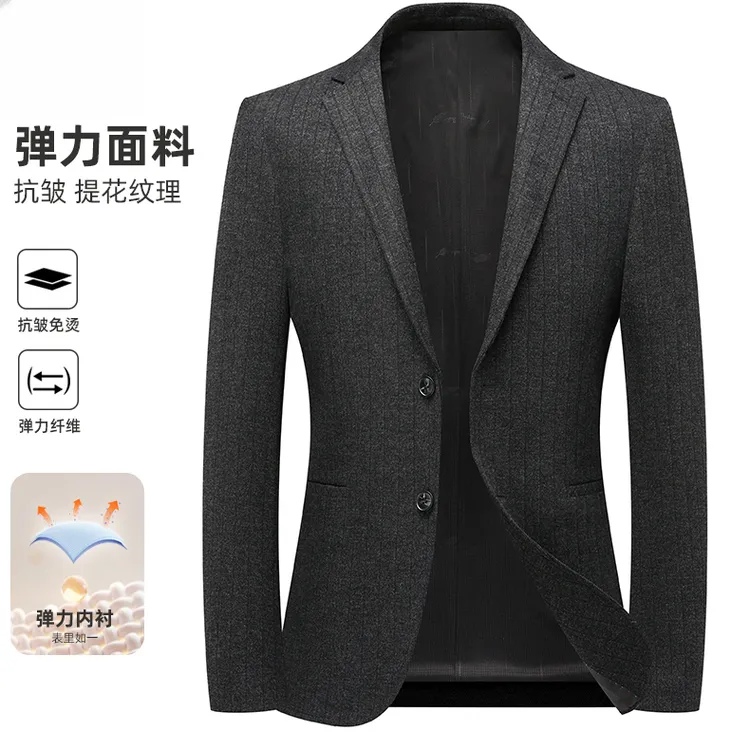 约文库费秋冬季纯色男士西服外套商务休闲无开叉条纹单西西装上衣