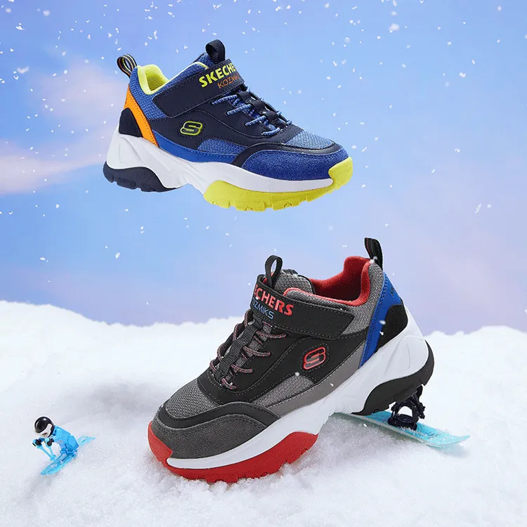 Skechers斯凯奇儿童鞋男童复古百搭运动鞋2025冬季新款加绒雪地靴