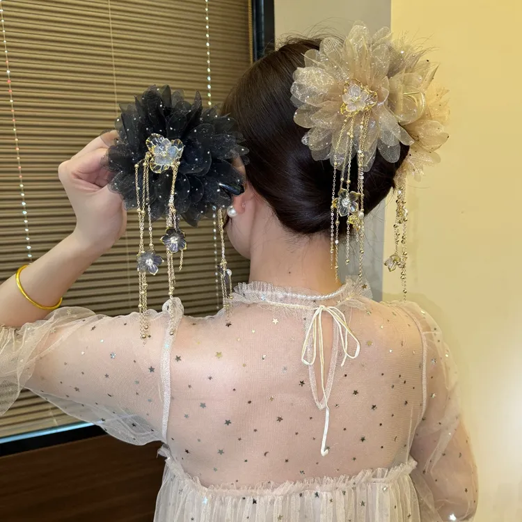 2025春夏新款金枝玉叶流苏抓夹气质百搭显发量鲨鱼夹发饰发夹