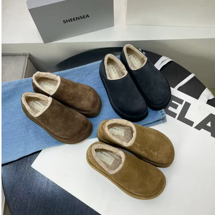 SHEENSEA诗姗姗2025秋新款真皮磨砂厚底一脚蹬复古乐福鞋勃肯鞋