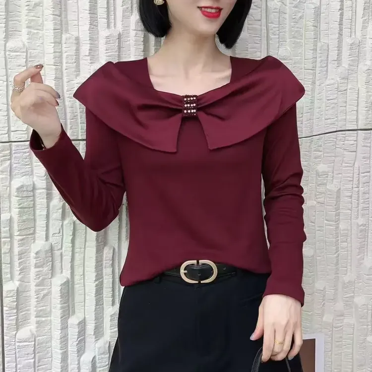 秋季新款设计感网红法式蝴蝶结气质百搭休闲时尚长袖T恤显瘦减龄
