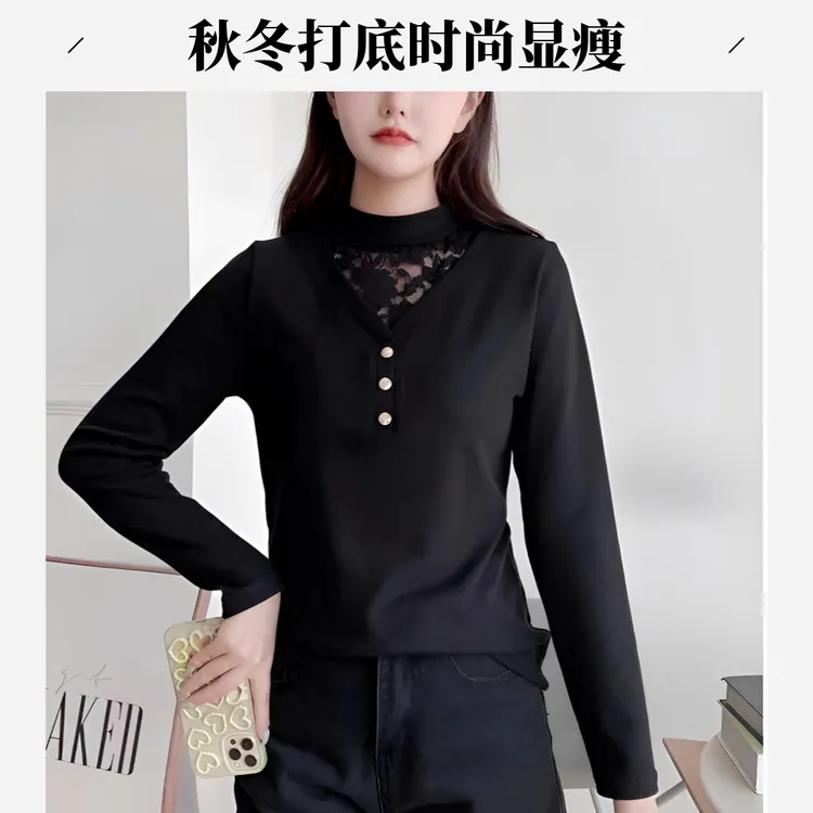 2024秋冬双面德绒半高领长袖女士t恤修身显瘦时尚百搭洋气打底衫