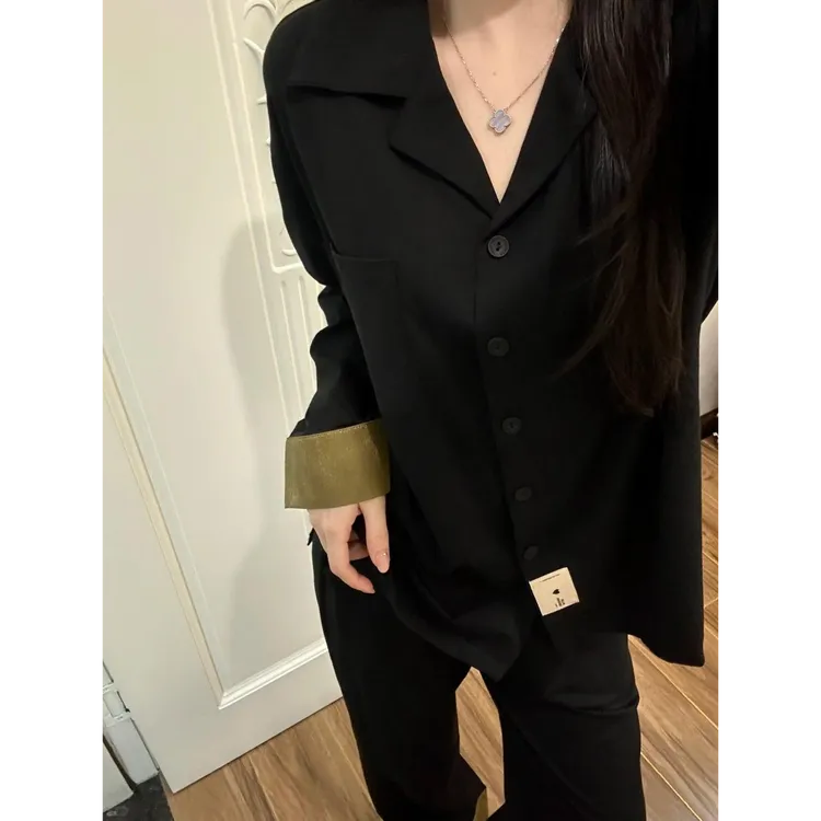 2025法式高级感撞色睡衣女春秋季老钱风长袖长裤套装家居服可外穿