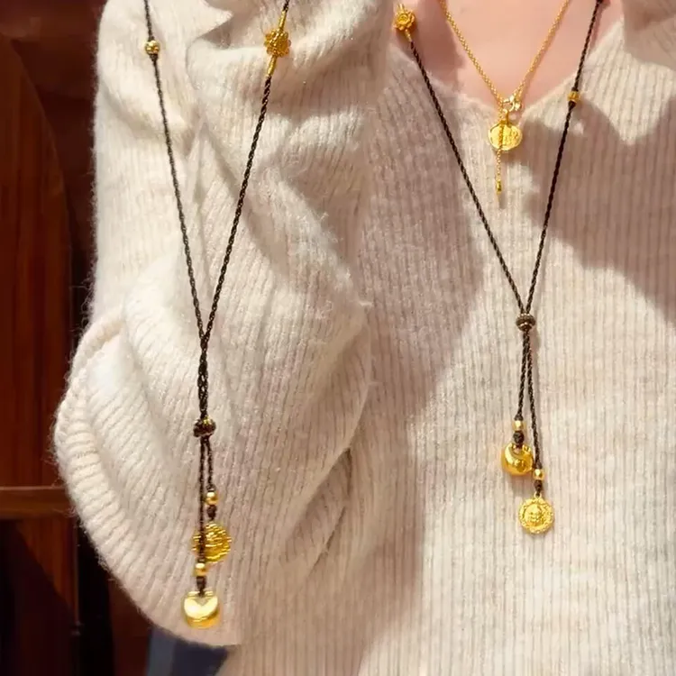 铜合金项链 「求皆所愿」黄财神小胖福项链 贵气秋冬百搭编织毛衣链
