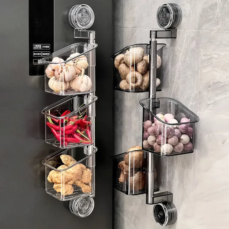 旋转多层葱姜蒜收纳盒吸盘置物架壁挂式生姜大蒜挂篮收纳神器