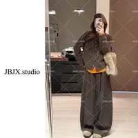 JBJX【曼彻斯特 加绒加厚飘带阔腿裤】休闲高腰百搭宽松冬季气质