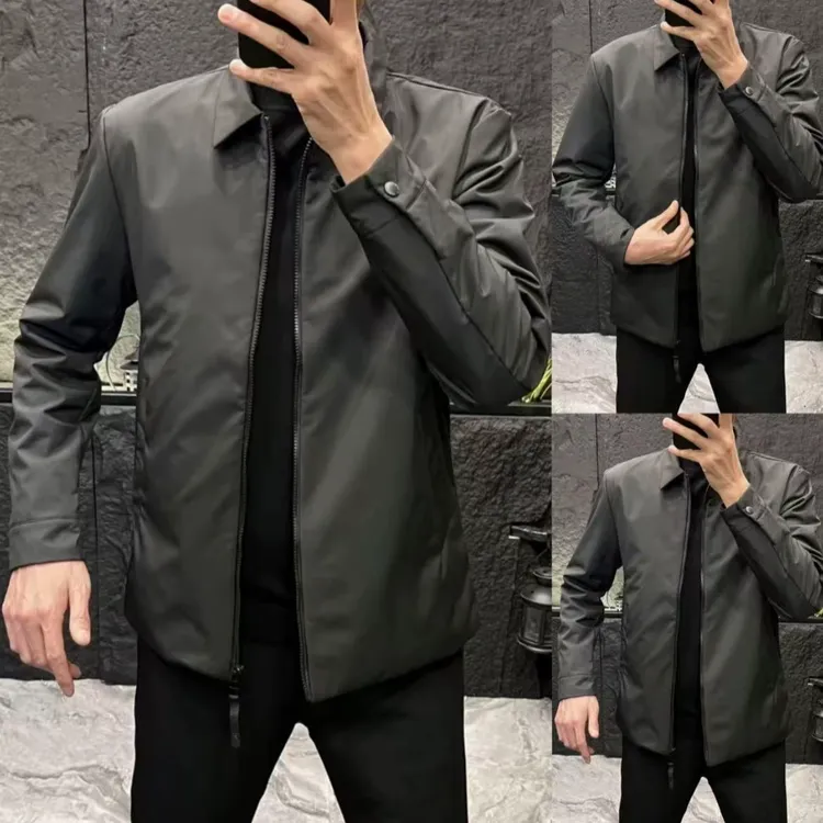 春秋季新款欧货商务休闲行政夹克男士时尚休身翻领黑色行政外套