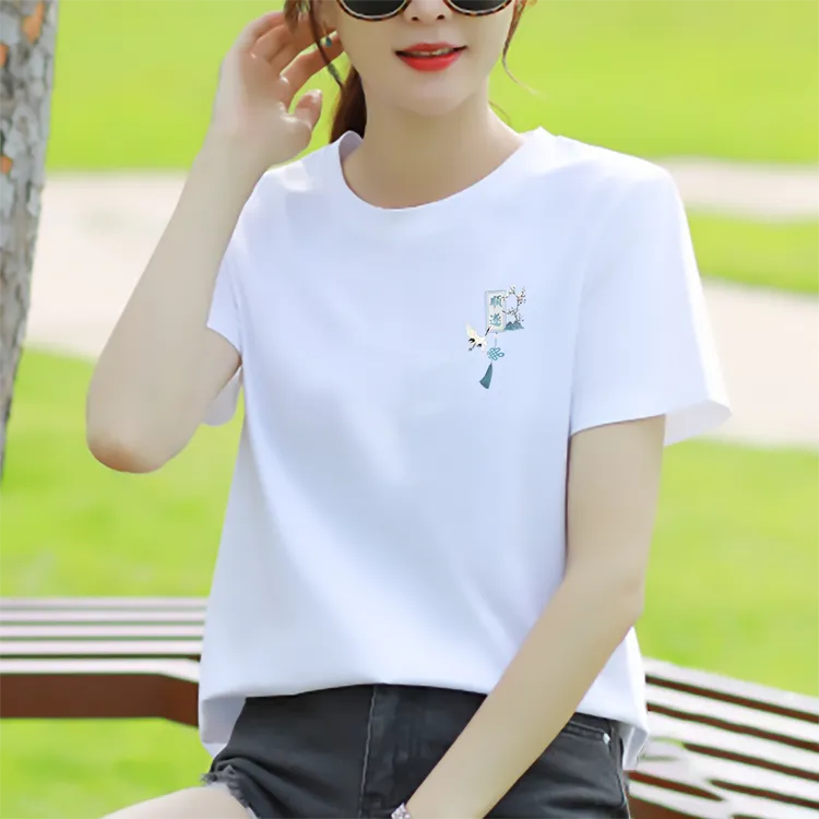 冰瓷棉夏季新款女士短袖t恤宽松半袖大版洋气简约时尚白色体恤ins