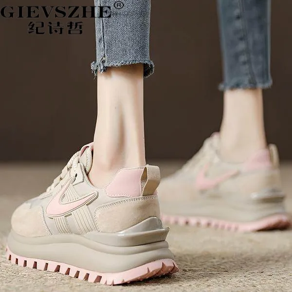 纪诗哲女鞋厚底增高老爹鞋女冬季新款时尚潮流百搭运动休闲鞋女款
