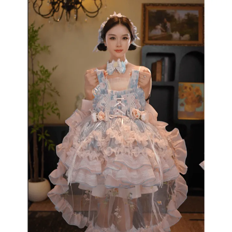 女童lolita洛丽塔汉服连衣裙2026儿童蕾丝花朵蛋糕裙公主蓬蓬裙夏