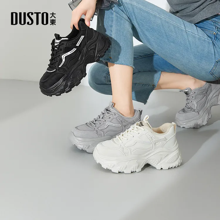 大东潮流厚底加绒老爹鞋时尚百搭新款女鞋舒适增高休闲运动鞋0358