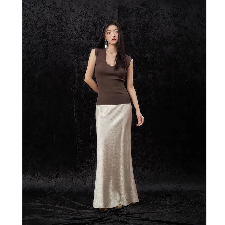 春夏中长款松紧腰显瘦修身包臀鱼尾长裙复古气质开叉醋酸半身裙女