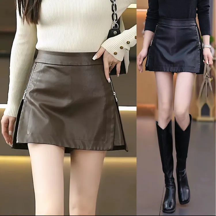 皮裤裙女爆款2025新款半身裙秋冬短裤修身显瘦皮裙一体假两件外穿