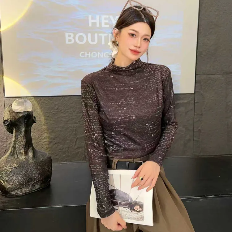 2025爆款双面德绒印花半高领离子发热德绒保暖长袖打底衫复合链接