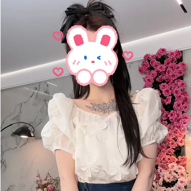 【磊磊分享】立体花朵短袖衬衫上衣2417