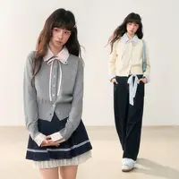 umoumo乌蘑设计长袖格子拼接开衫cleanfit风UMOMY13405