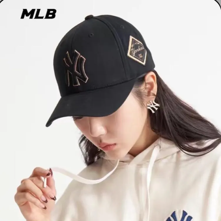 MLB棒球帽子韩国2025正品NY男女休闲可调节百搭LA硬顶鸭舌遮阳帽