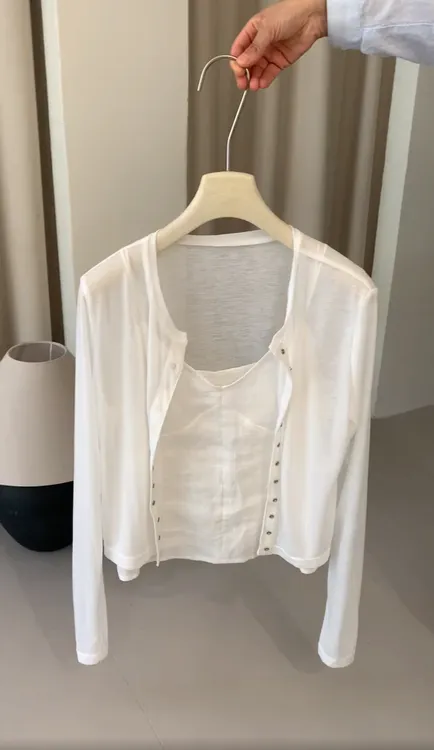 【现货】2025夏季韩版简约百搭吊带单排扣针织开衫女长袖宽松上衣