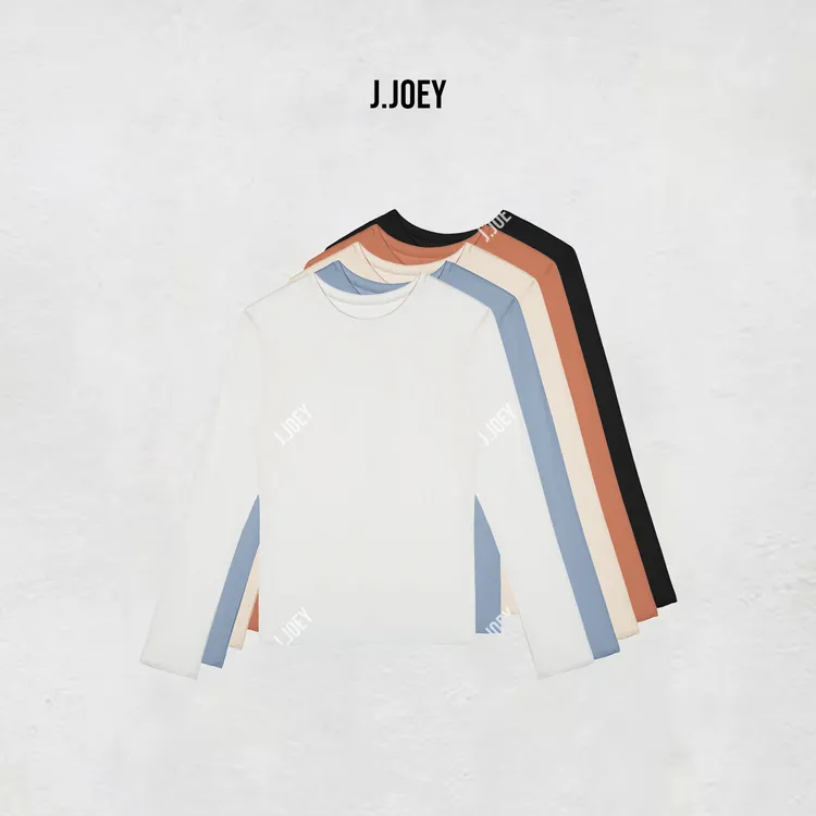 J.JOEY 秋冬新款内搭极简风纯色圆领宽松长袖棉T恤 0770