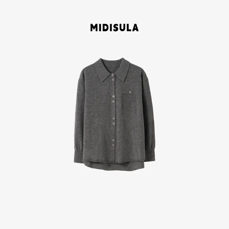 MDSL·新品时尚洋气轻奢简约翻领长袖纽扣宽松羊毛开衫01875