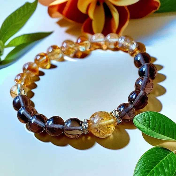 非金属布艺手链 普陀山天然黄塔晶茶晶简约百搭转运手链