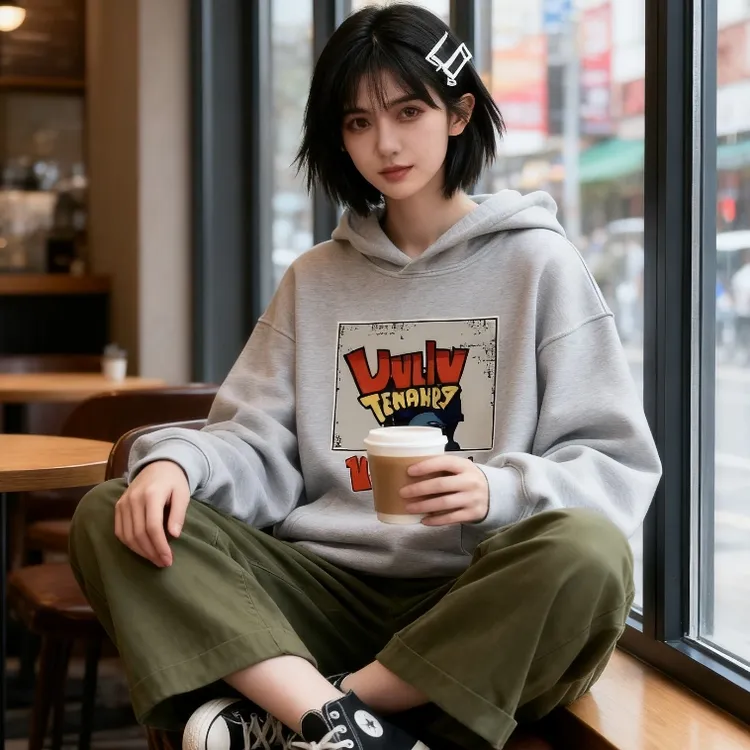 连帽卫衣2025新款小众美式重磅500g卡通字母秋冬慵懒休闲百搭卫衣