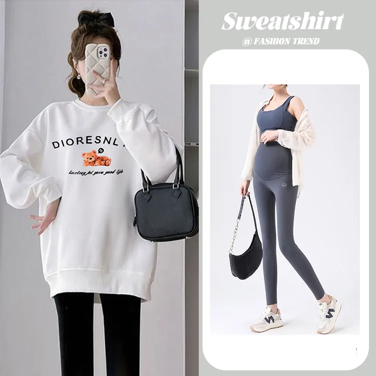 孕妇长袖鲨鱼裤套装印花休闲套头卫衣上衣韩版流浪丹宁风宽松显瘦