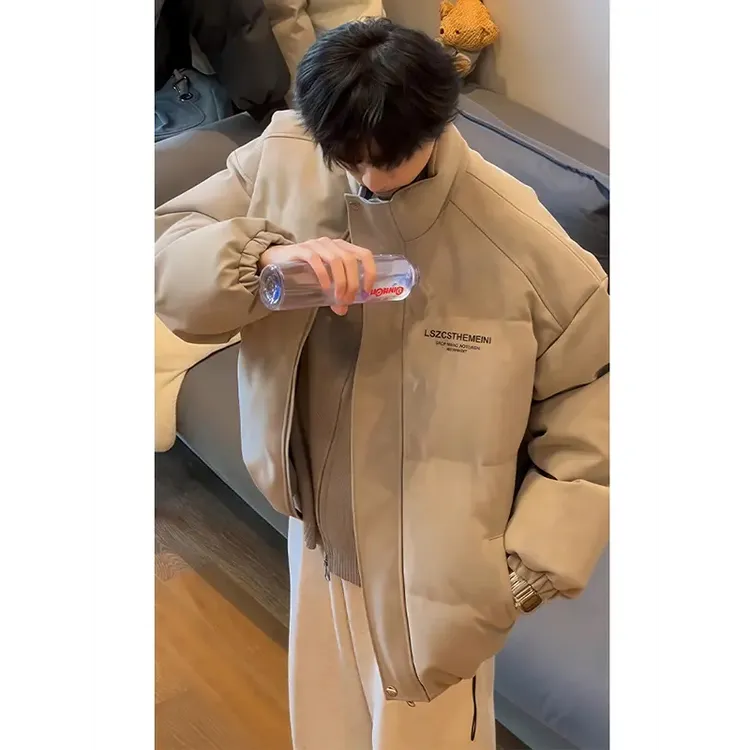 冬季港风三防棉服男美式复古棉衣外套水洗做旧PU皮立领情侣棉袄