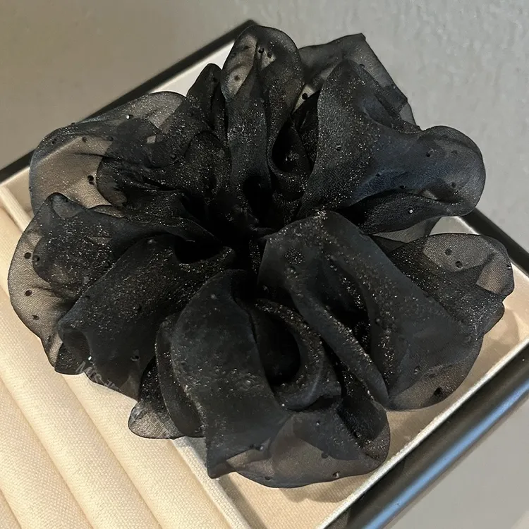 黑色欧根纱复古法式时尚夏季少女温柔发圈新款马尾