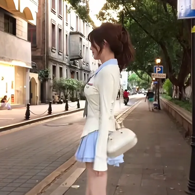 秋季学院风JK制服套装甜美辣妹假两件POLO领衬衫百褶短裙两件套女