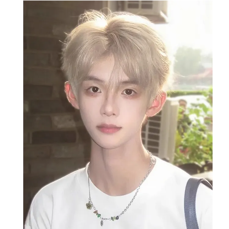【日系男大】MEISU也萌假发白金亚麻色帅气蓬松微分碎盖男全头套式