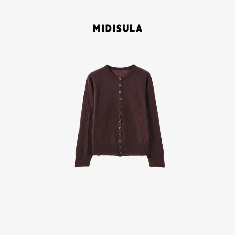 MDSL·早秋韩系时尚洋气简约百搭不规则纽扣边长袖开衫01658