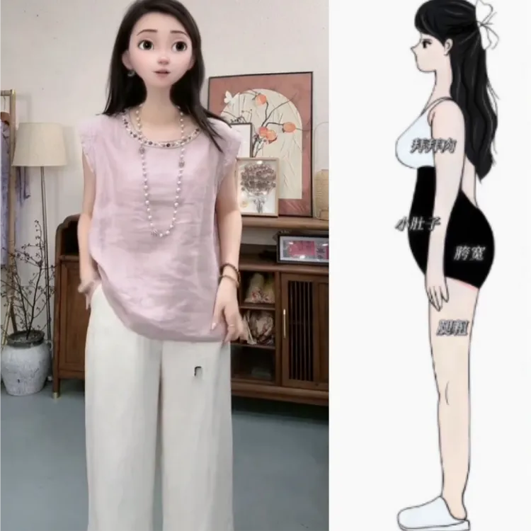 夏季新款薄款梨型身材舒适透气洋气时尚显瘦宽松百搭圆领无袖背心