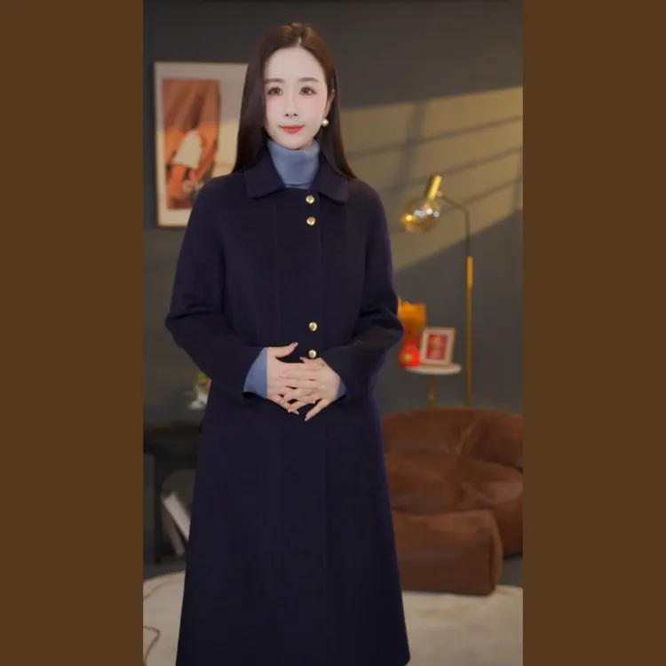 【南桥甄选】曼贝双面羊绒大衣高端时尚百搭羊绒外套8584422深墨蓝