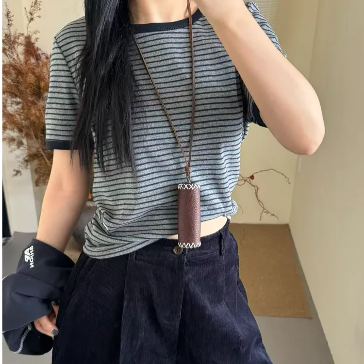 百搭显瘦圆领T恤悦己自信热爱美好生活值得休闲条纹简约韩版0315