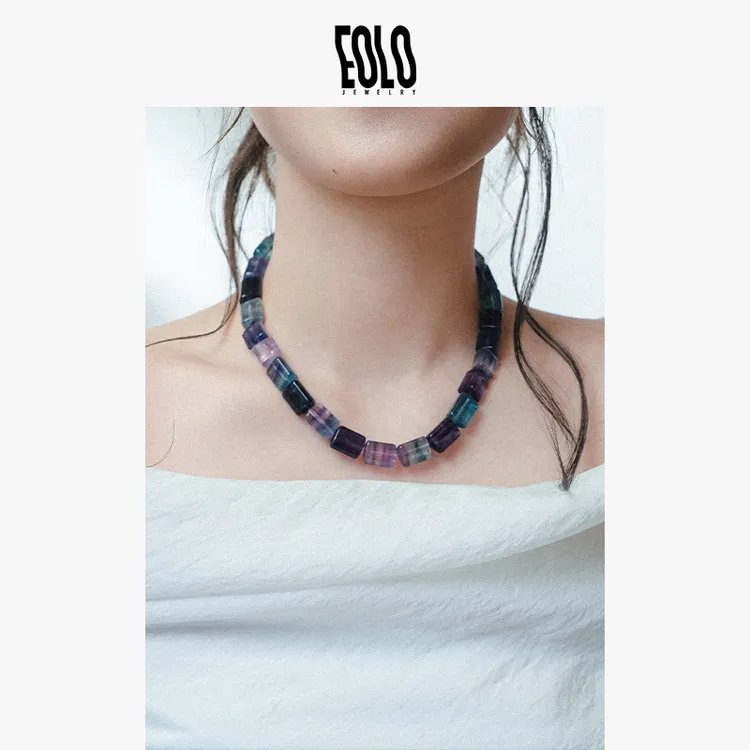 EOLO「嵬」萤石项链 女小众设计感清冷感银饰 EJNL14